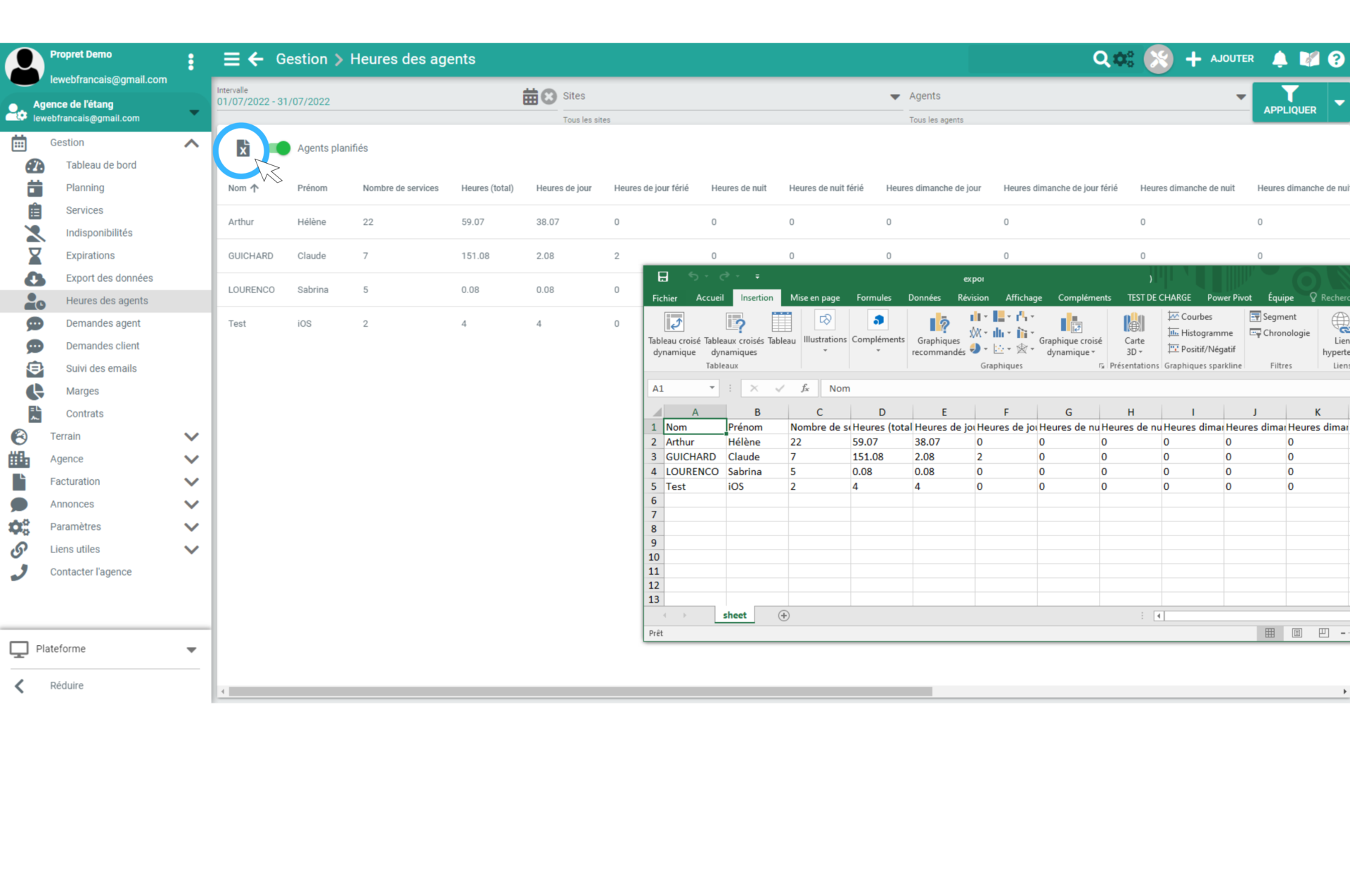 Tableau Compteur D Heures Des Sites Logiciel PROPRET