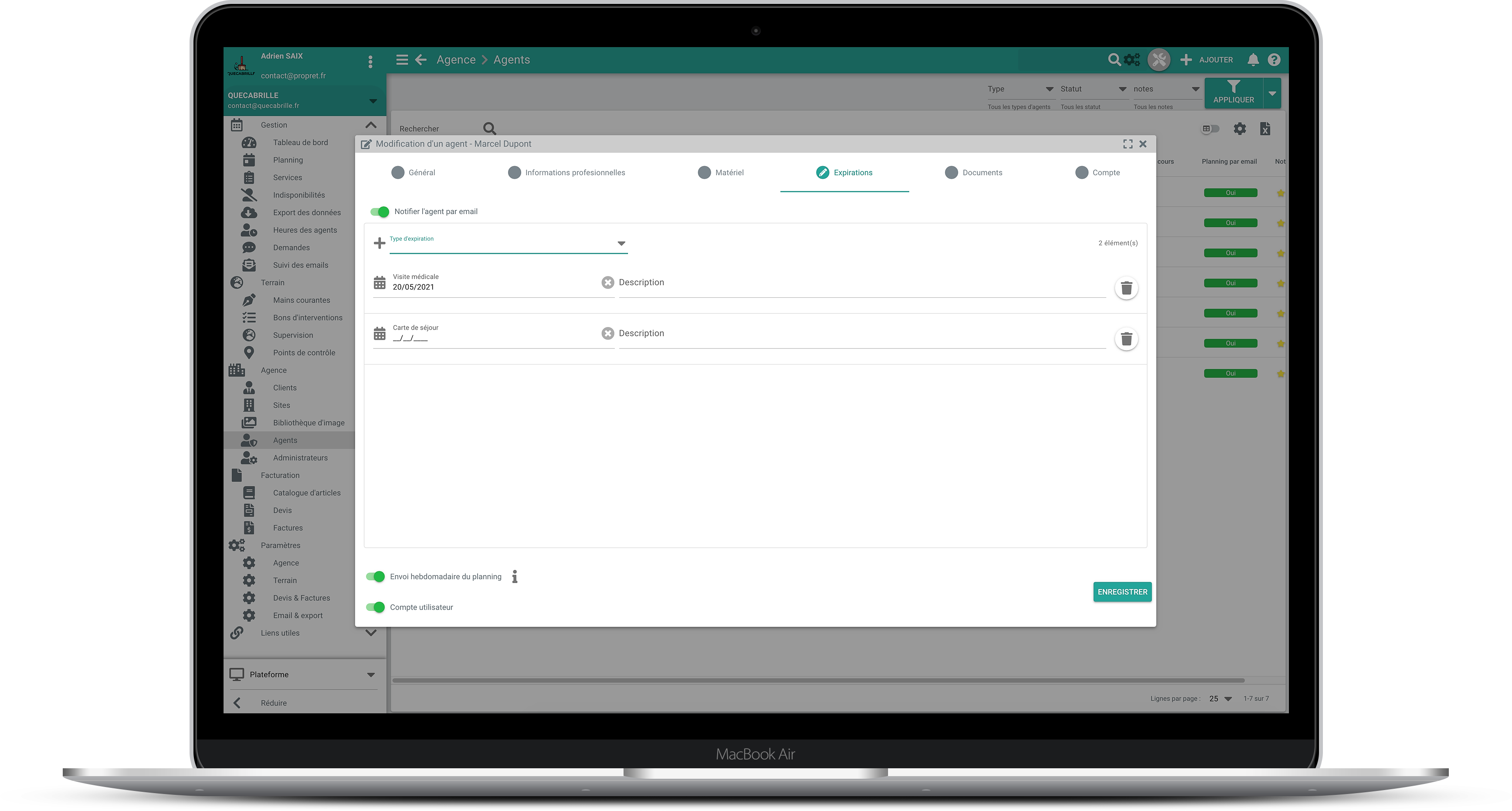 Logiciel gestion entreprise nettoyage document agent