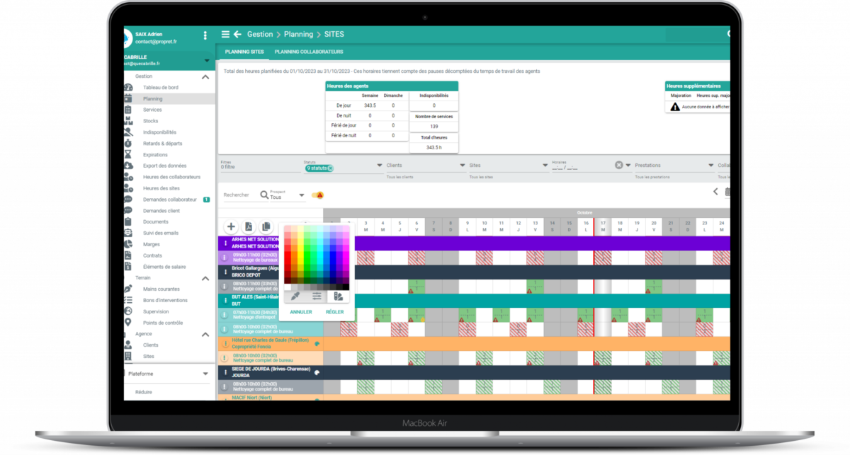 propret planning reglable